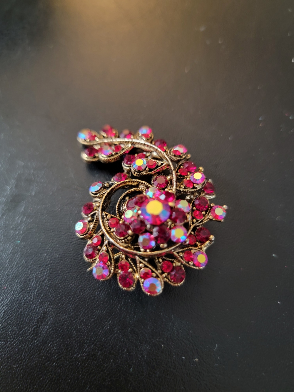 Aurora Pink Crystal Swirl Brooch in Gold-Tone Setting